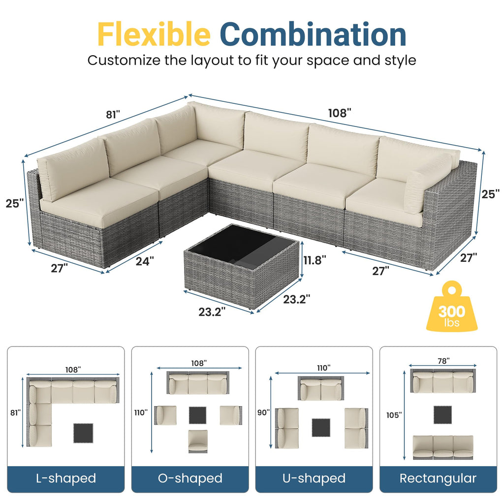 7 Pieces Wicker Patio Furniture Set - Outdoor Sectional for All Weather