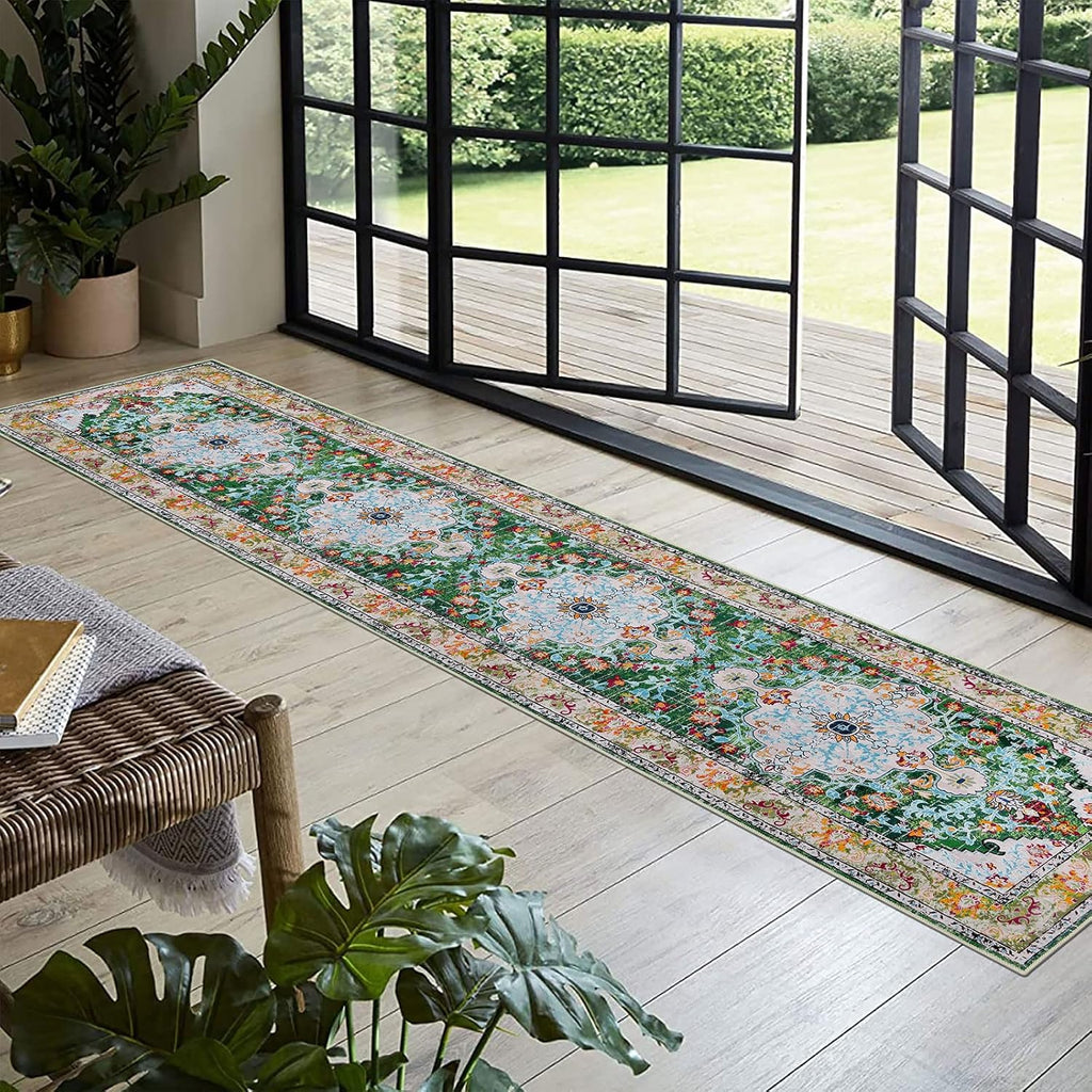2' x 10' Boho Hallway Runner Rug, Non Slip Washable Vintage Farmhouse Accent Area Rug Carpet for Kit
