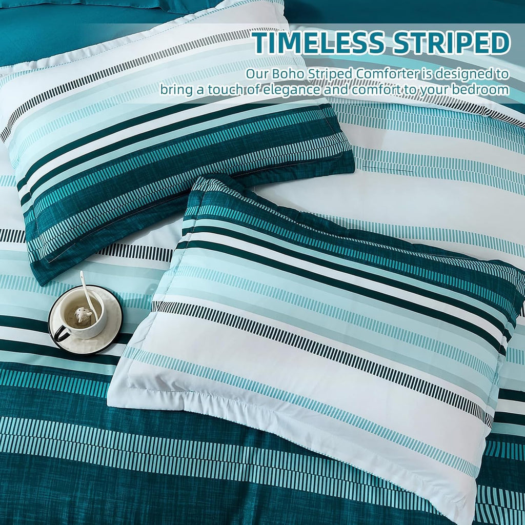 Dobuyly Teal Queen Comforter Set 7 Pieces