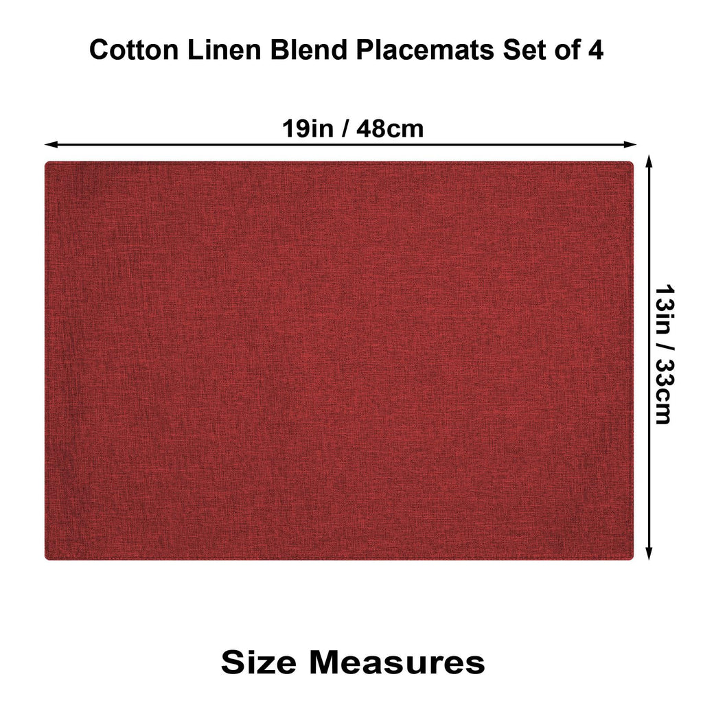 Cloth Placemats Set of 4, Cotton Linen Blend Place Mats, Red