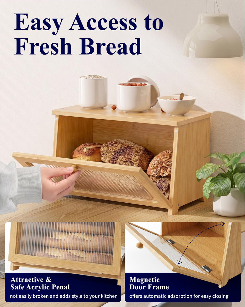 Bread Box - Wooden Countertop, 1-Tier, Bamboo