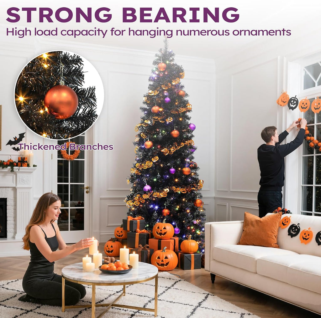 Prelit Black Pencil Christmas Tree with Remote