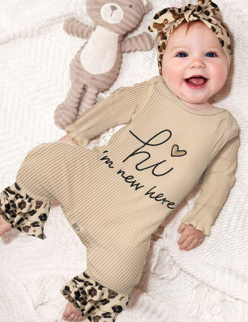 Girl Clothes Onesie for Baby Girl Ruffle Romper Boho Infant Bell Bottom Jumpsuit with Headband Hat