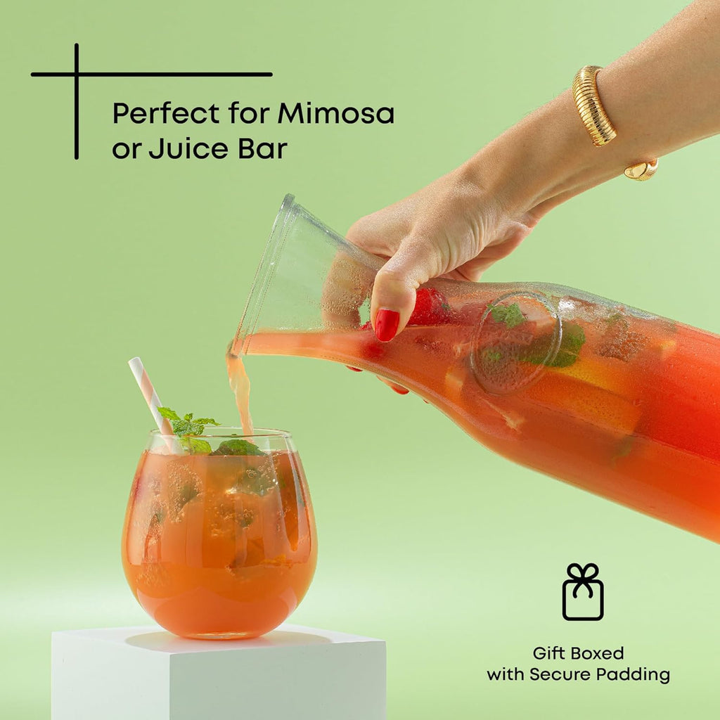 Glass Carafe with Lid, Set of 3 - 1 Liter Glass Pitcher for Mimosa Bar, Water, Iced Tea, Juice, Wine, Lemonade, Milk