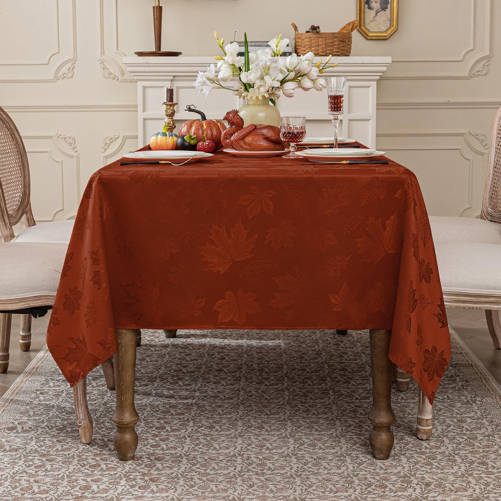 Fall Jacquard Rectangle Tablecloth, 60 x 120 Inch Rust