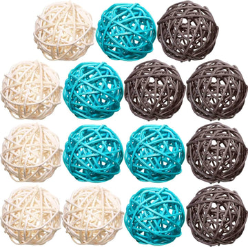 Rattan Balls Vase Filler Teal Decorative Orbs, 1.8" - Set of 15