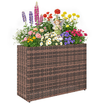 Tall Rectangular Planter with Removable Liner PE Wicker Brown