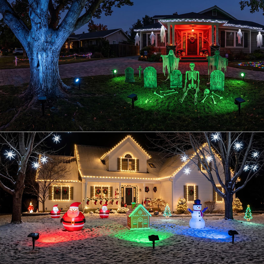 IP67 Solar Lights Outdoor Waterproof, 2CCT & RGB Landscape Lights, 4 Pack