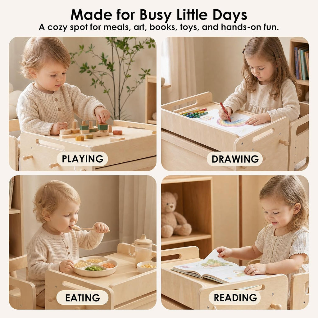 Weaning Table and Chair Set, Adjustable Wooden for Toddlers