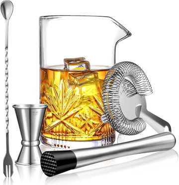 Cocktail Mixing Glass, 18oz Crystal Bartender Kit, Bar Mixing Glass Old Fashioned Cocktail Kit with Strainer - Set of 5