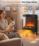 Freestanding Electric Fireplace Heater with Realistic 3D Flame, Adjustable Thermostat, Remote Control, Timer, Quiet Operation