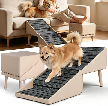Foldable Dog Stairs & Dog Ramp for Couch, Non-Slip Wooden Pet Steps