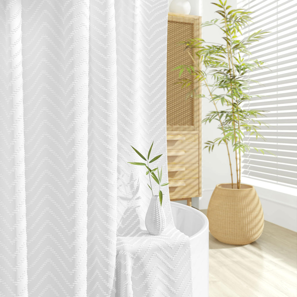 Stall Boho Farmhouse Shower Curtain Tufted Chevron 36"x72" White