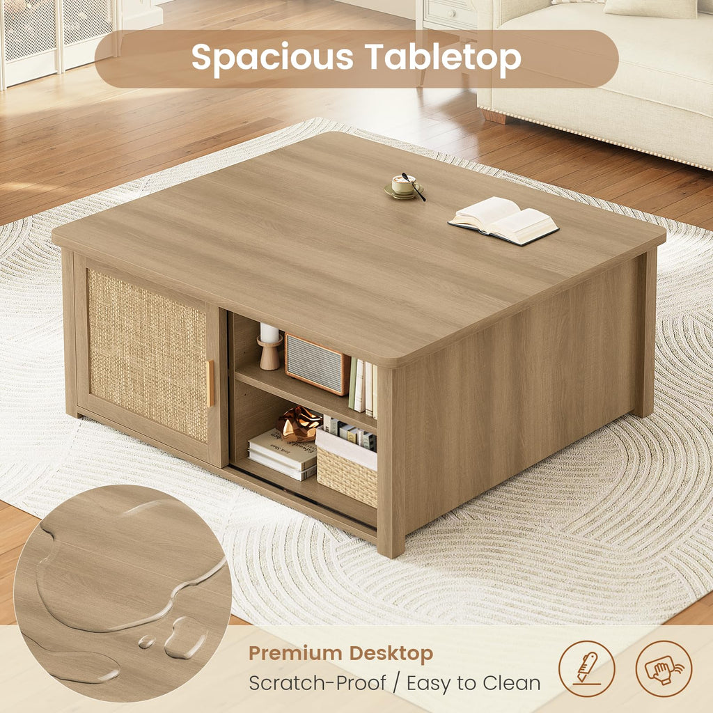 31.5" Lift Top Coffee Table with Storage, Square Coffee Tables, Farmhouse Coffee Table with Large Hidden Storage