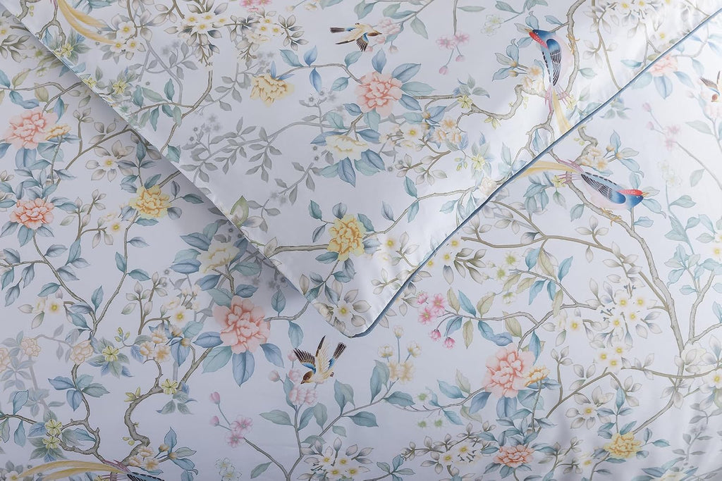 Vintage Botanical Rose Floral Bedding Set 3Pcs Queen Duvet Cover Set 100% Long Staple Cotton Soft Bird Branch Print
