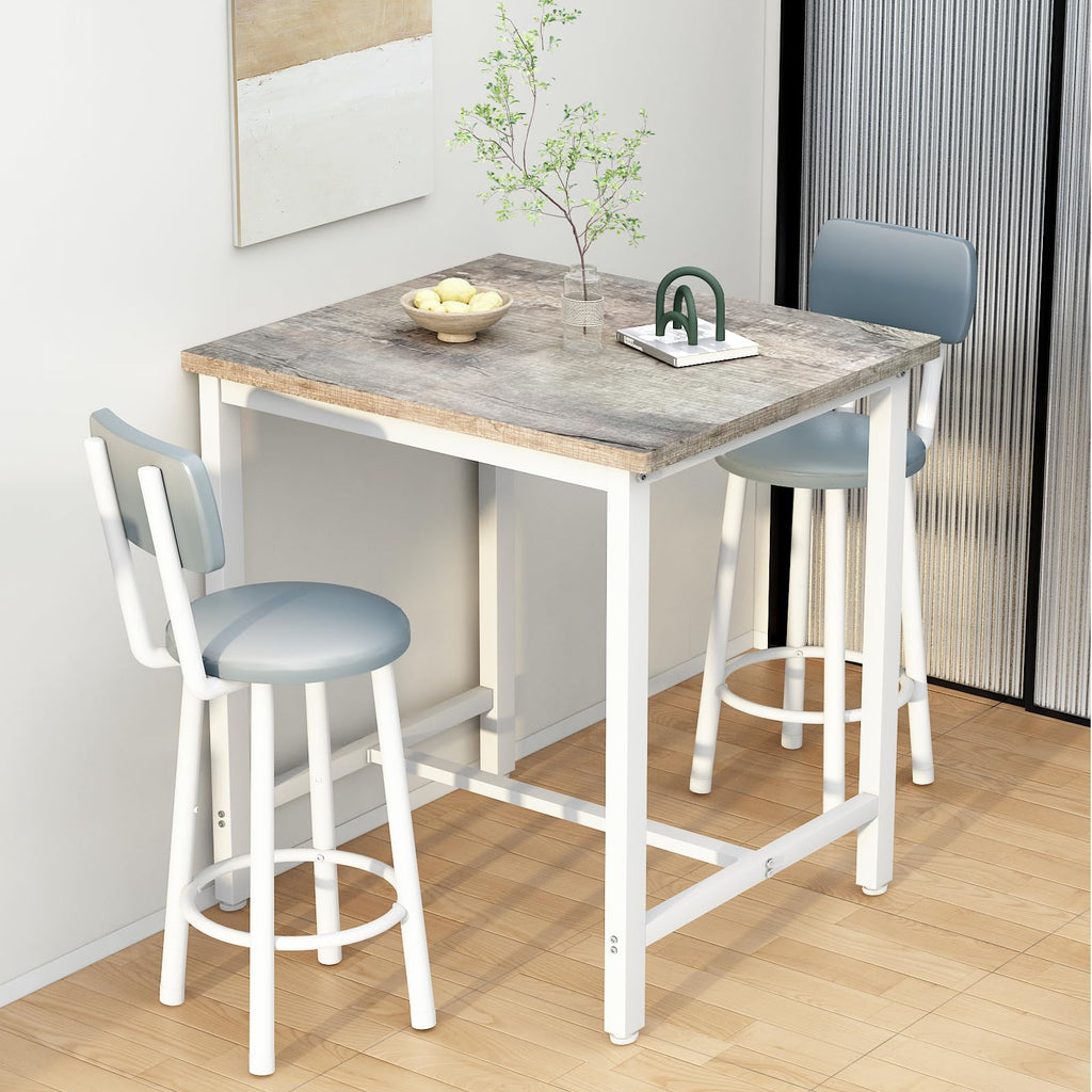 Dining Table Set for 2, 24" Square Kitchen Table and Chairs Set with MDF Tabletop & 2 PU Leather Chairs, Bar Pub