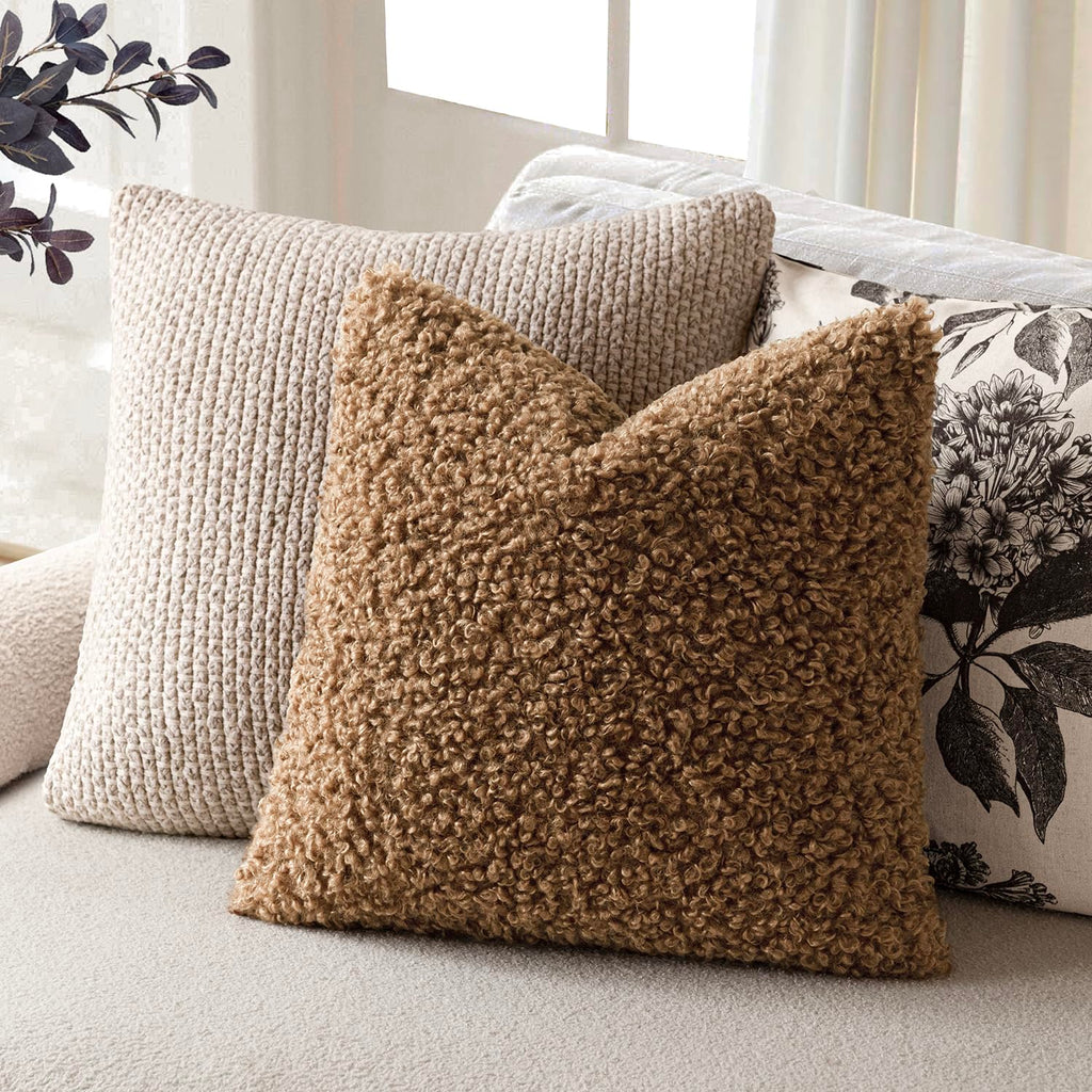 Decorative Fuzzy Faux Fur Throw Pillow Covers 26x26 Dark Bronze