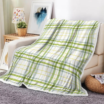 Buffalo Plaid Check Throw Blanket, Plaid Pattern Pastel Light St Patrick Theme Green Checkered Gingham Cozy Bed Couch