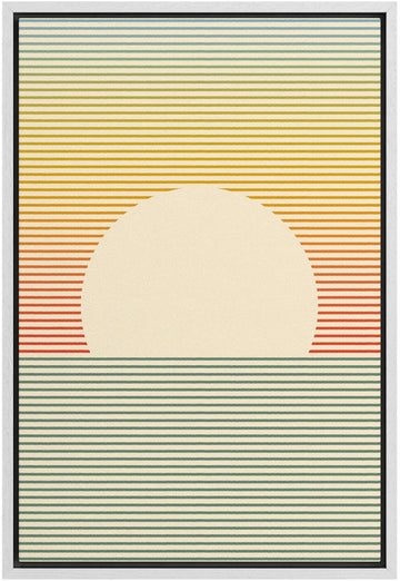 Framed Canvas Print Wall Art Bauhaus Geometric Sunset Sun & Ocean Waves Abstract Shapes Illustrations Modern