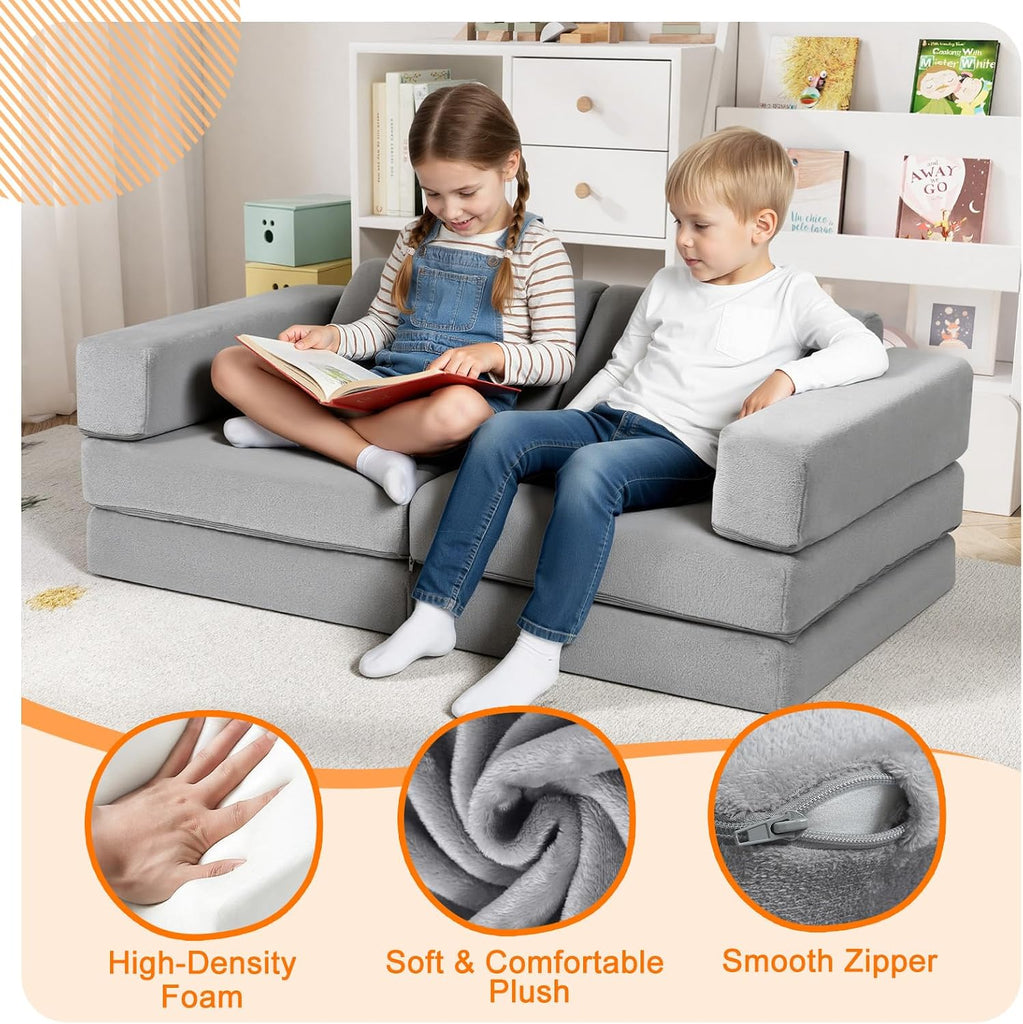 Kids Couch, Light Grey Modular Foam Play Couch, Ages 3+