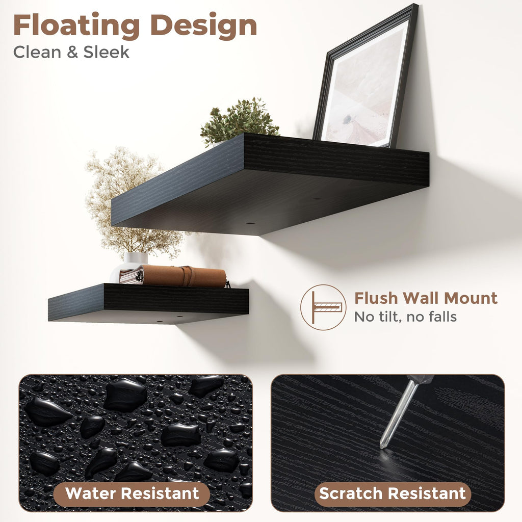40 Inch Floating Shelves for Wall 2 Pack, 12"D Wood Gra Shelves