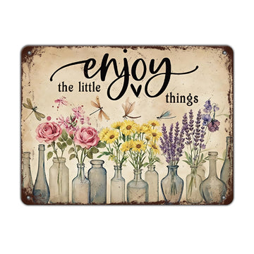 Vintage Garden Dragonfly Metal Wall Art Enjoy The Little Things Inspirational Sign and Porch Decor Farmhouse Style