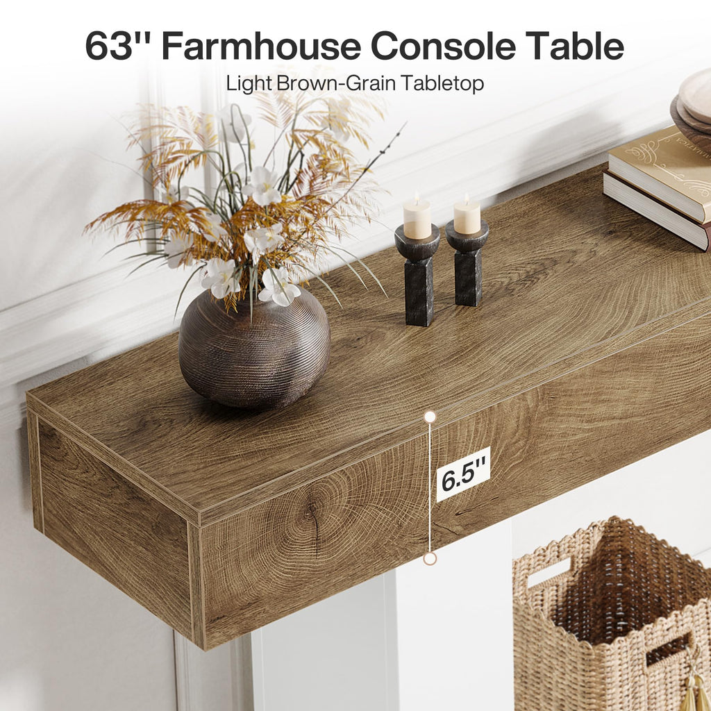63" Console Table, Farmhouse 2-Tier Entryway Table with U-Shaped Base, Narrow Long Wood Sofa Table Behind Couch Table