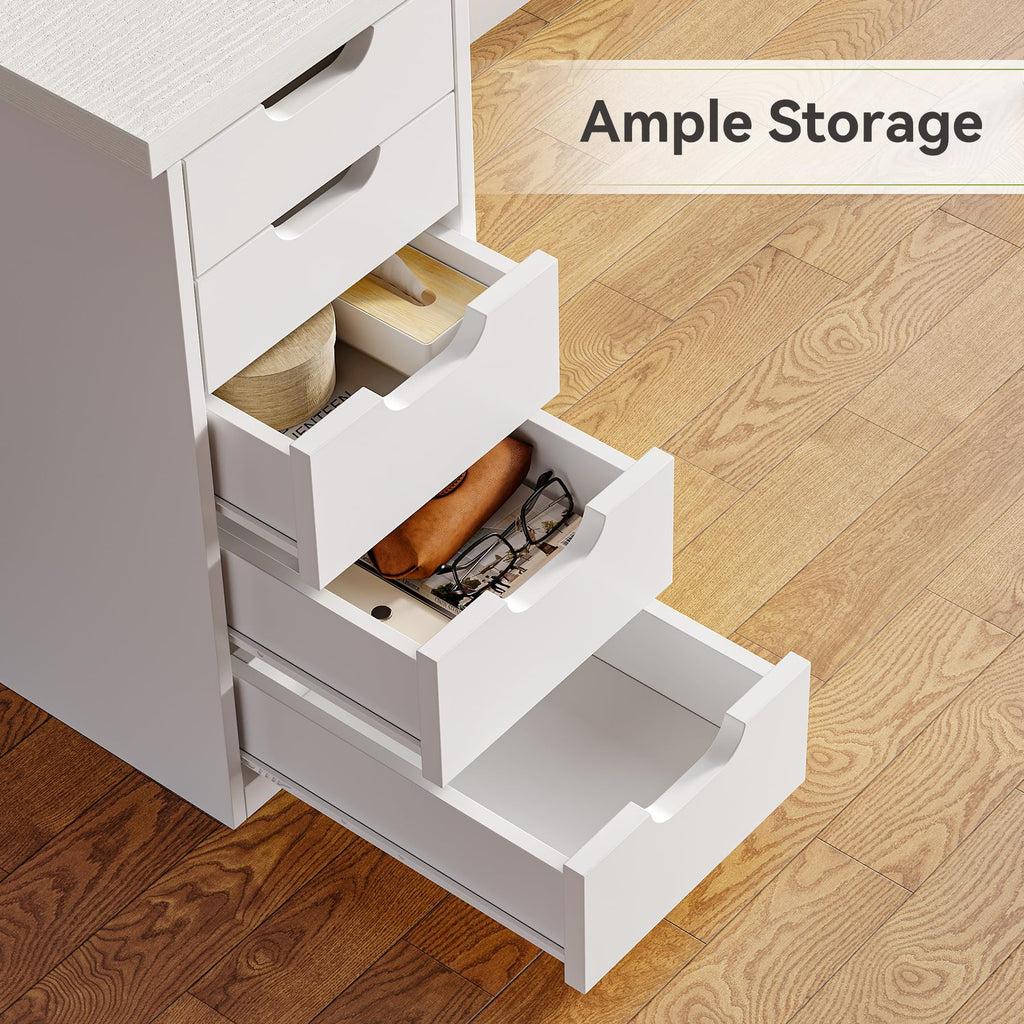 Computer Desk with 5 Drawers, 47 Inch White Modern Simple Study Writing Desk with Metal Frame, Work Desk