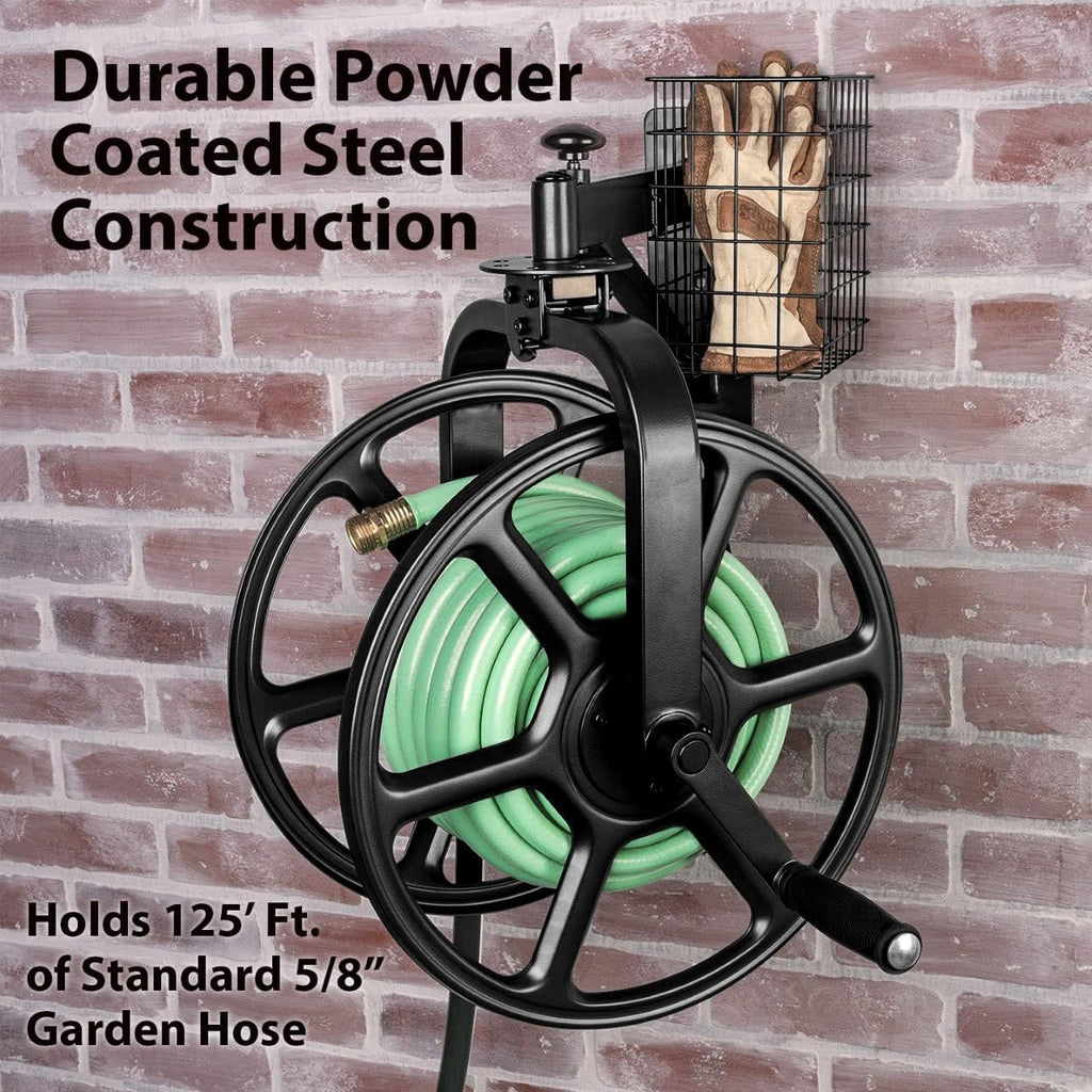 Garden 712-B Single Arm Navigator Multi-Directional Garden Hose Reel, Holds 125-Feet of, 5/8-Inch, Black
