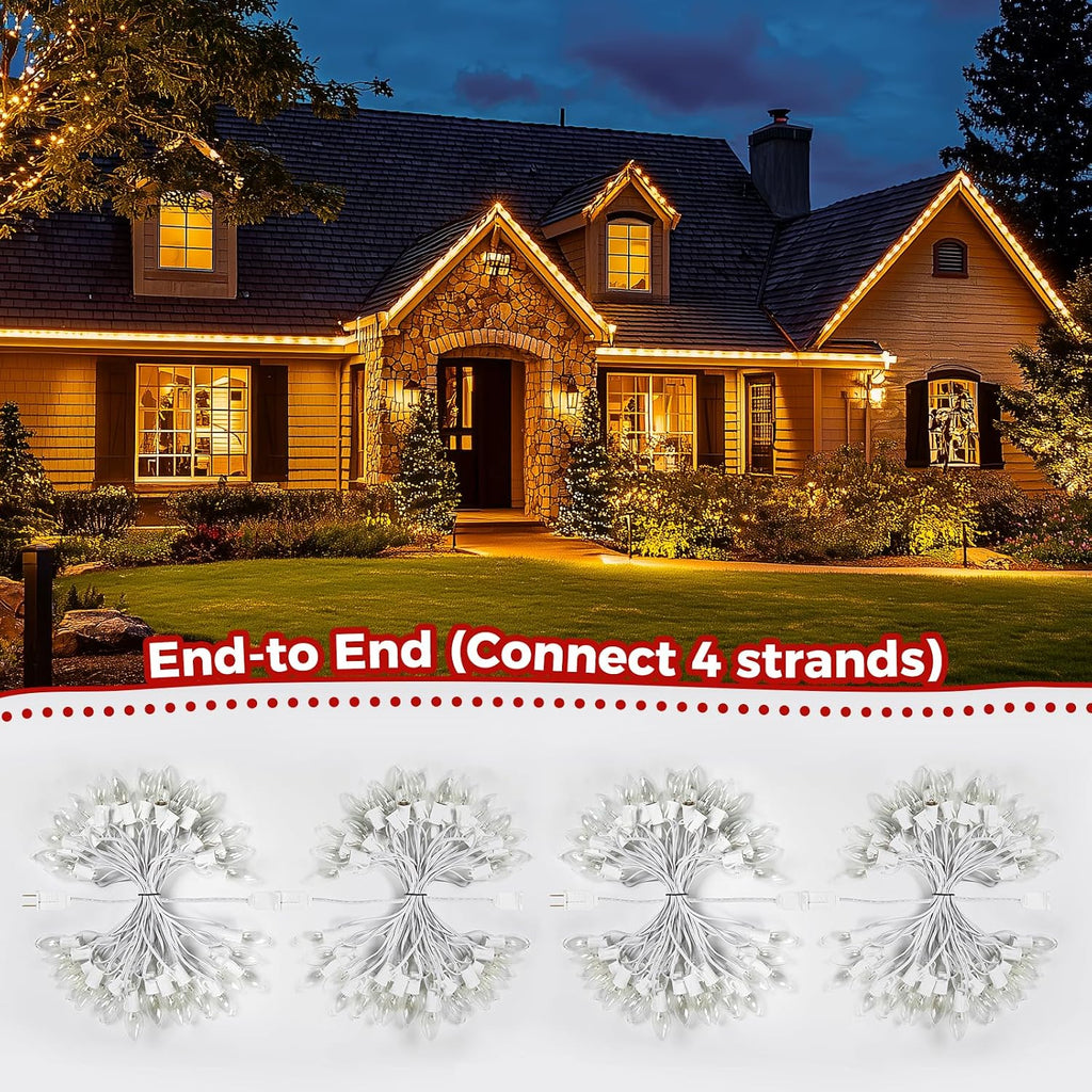 C9 Clear Christmas String Light Set, 25 Feet Vintage Christmas Lights, Outdoor Roofline String Lights with 25 Clear