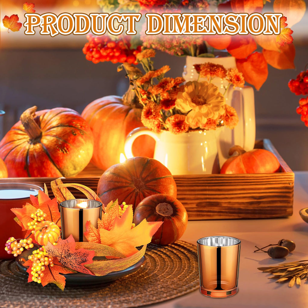 6 Set Fall Candle Holders Glass Votive, Pumpkin, Orange