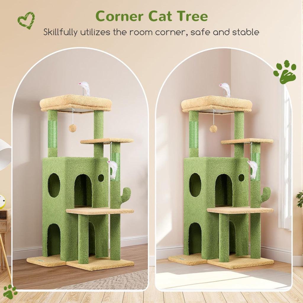 Cactus Cat Tree Tower for Indoor Cats Large Adult, Green