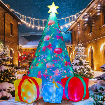 7 FT Christmas Decorations Inflatables Tree Outdoor Blow Up Yard Gift Box with Built-in LEDs for Indoor Party Garden