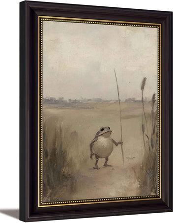 Dark Brown Framed Frog Canvas Wall Art Nature Vintage Country Toad painting Decor Pictures Melancholy Cute Frog