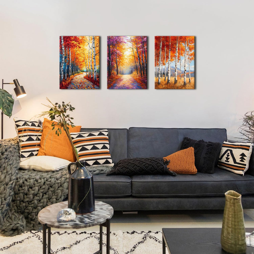 Fall Canvas Wall Art Autumn Forest Wall Decor Nature Orange Birch Trees Landscape Pictures Oil Paintings Reproduction