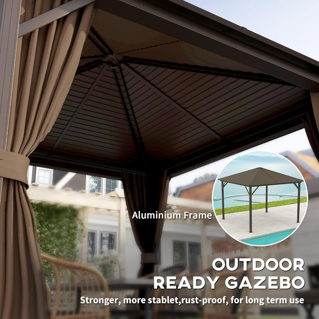 10' x 10' Hardtop Gazebo Canopy with Galvanized Steel Roof, Aluminum Frame