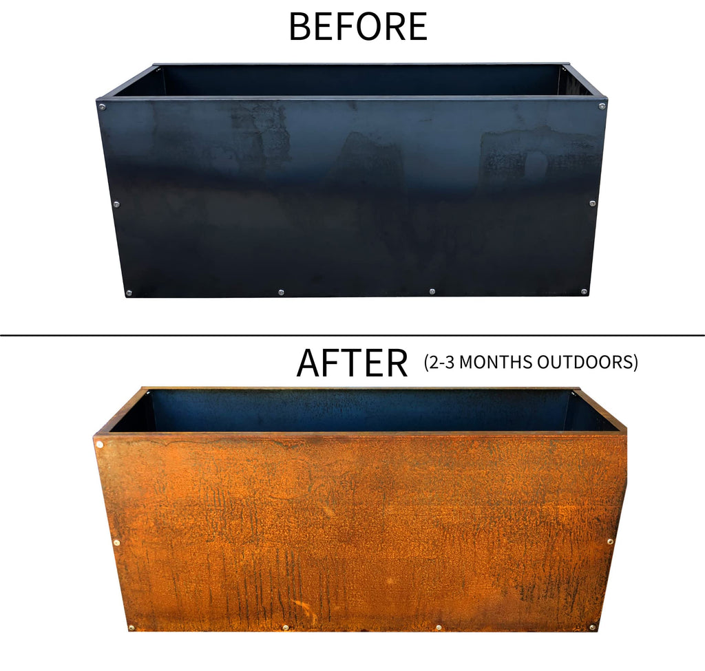 Corten Steel Rectangular Outdoor Planter Box, Rustic & Modern Farmhouse Design, Large Raised Metal Garden Bed for