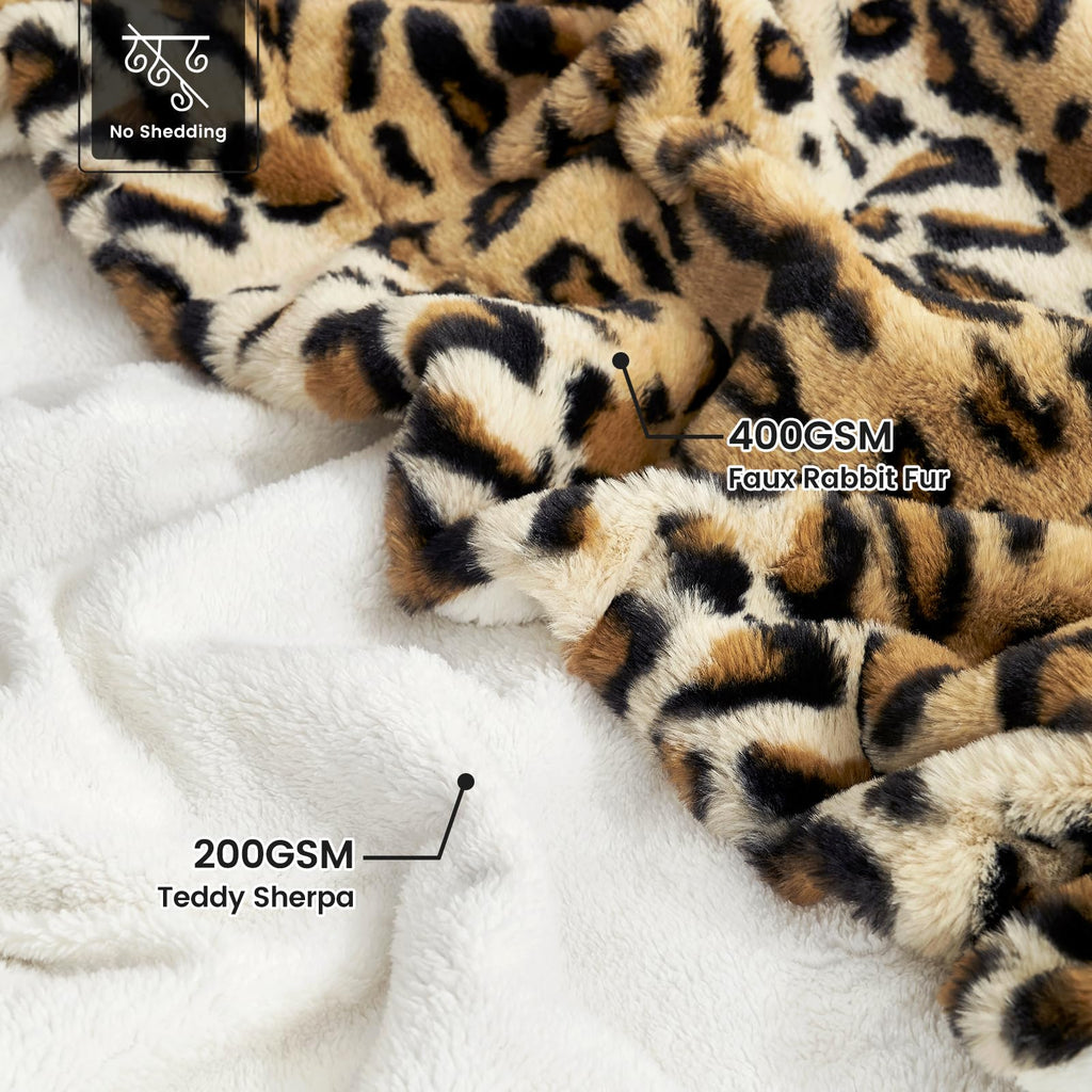 Bliss Leopard Print Faux Fur Throw Blanket, 60"×80", Brown Leopard