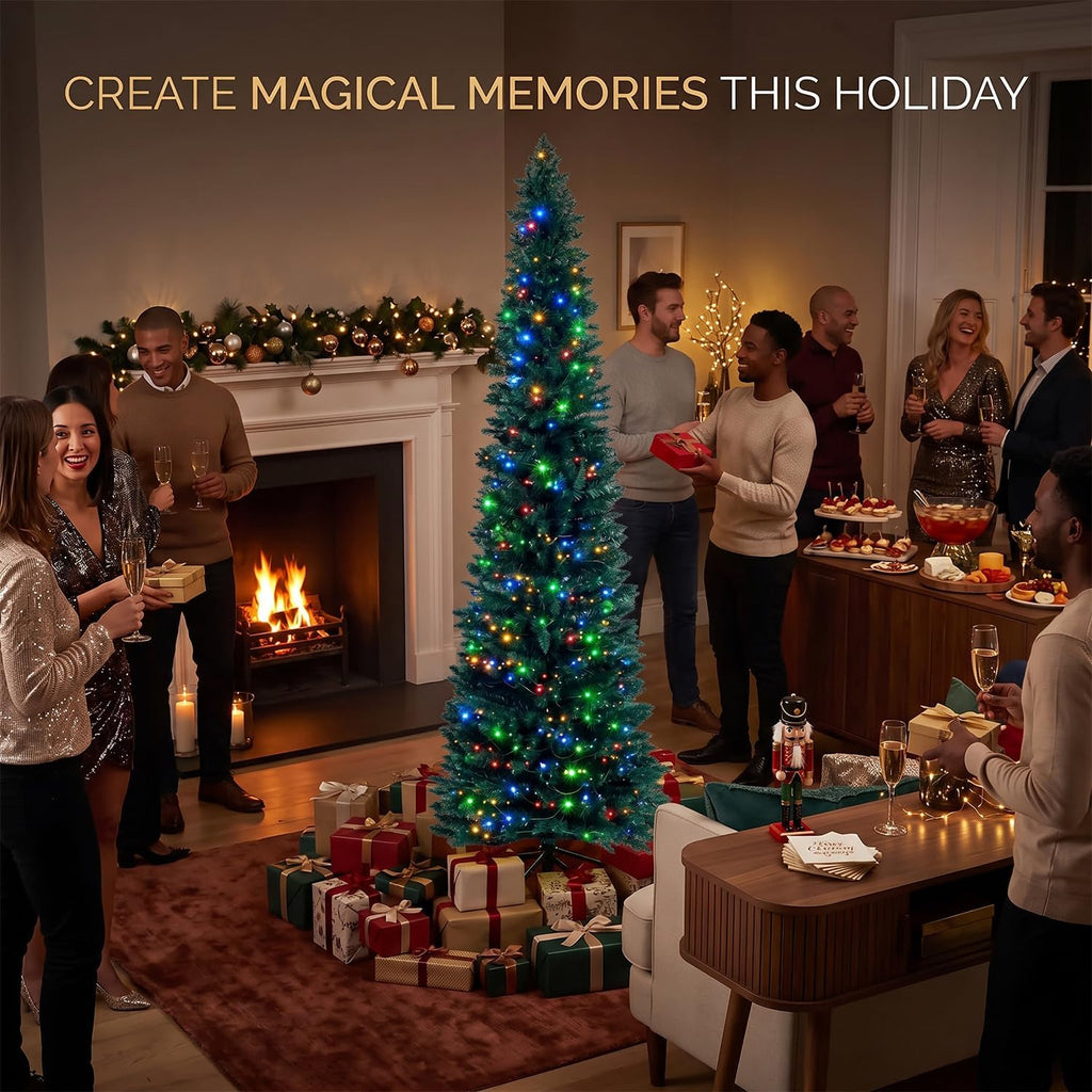 Prelit Slim Pencil Christmas Tree,Artificial Tall Skinny Xmas Tree
