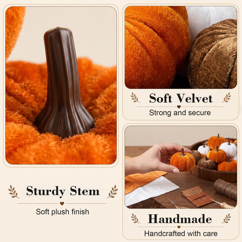 Fall Pumpkin Decor, 20 PCS Fall Decorations Fake Artificial Velvet Pumpkins with 4 Size & Color, Autumn Thanksgiving