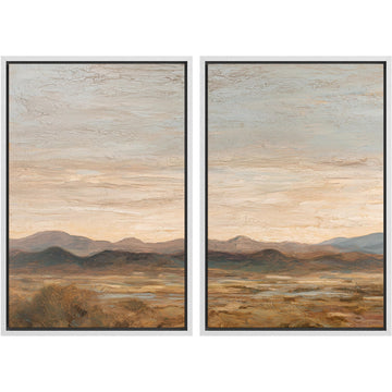 Framed Canvas Print Wall Art Set Warm Earth Tone Mountain Landscape Illustrations Modern Art Decorative Zen