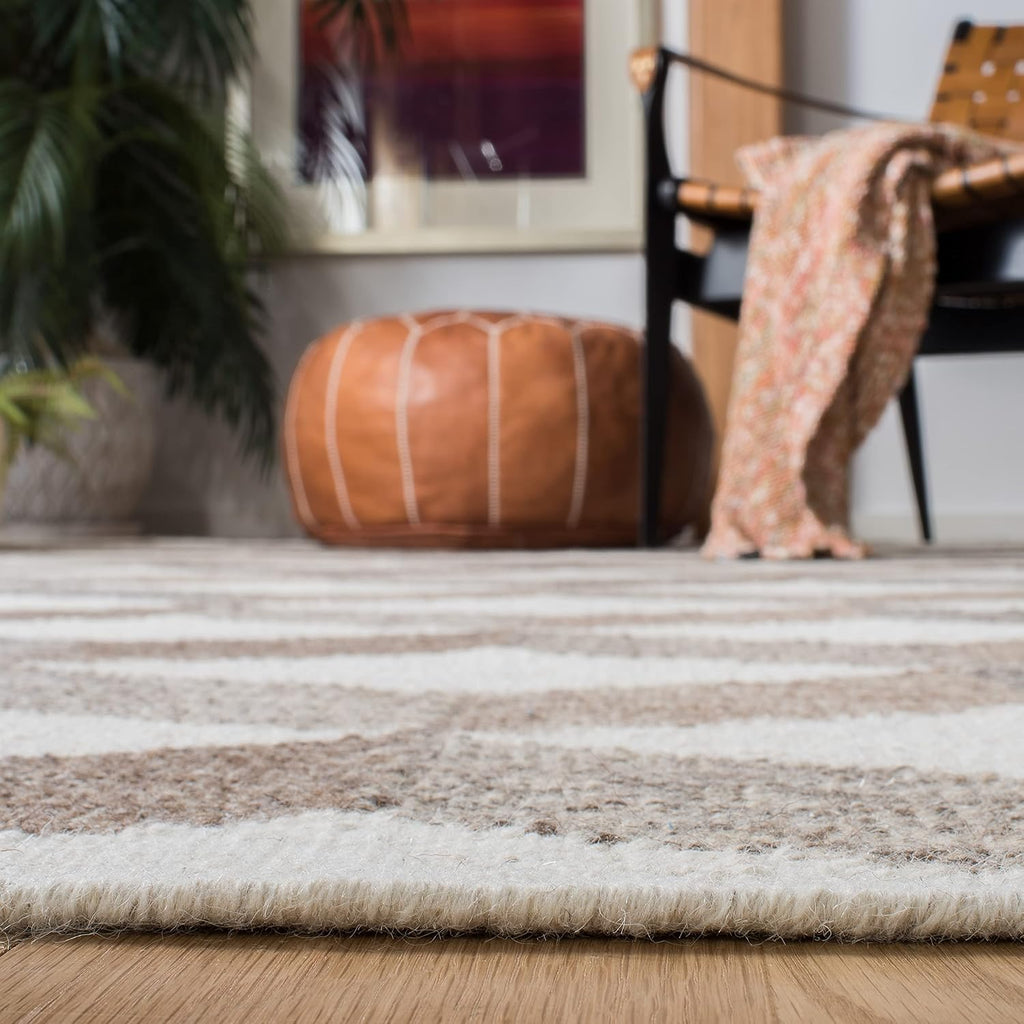 Area Rug - Kilim Collection - Large - Ivory & Brown, Handmade Flat Weave Wool, Reversible, Modern Geometric