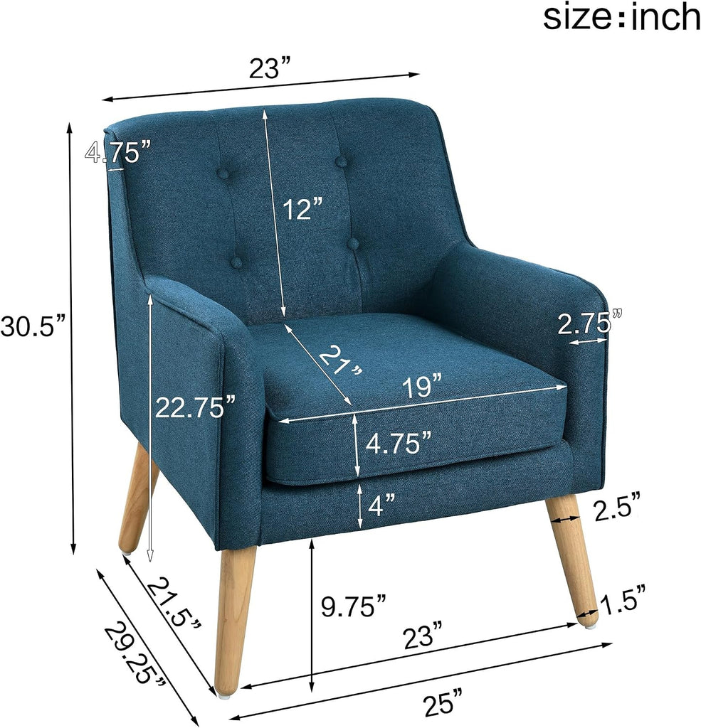 Felicity Mid-Century Modern Fabric Upholstered Accent Chair, Wooden Living Room Club Chair, Bedroom Comfy Reading