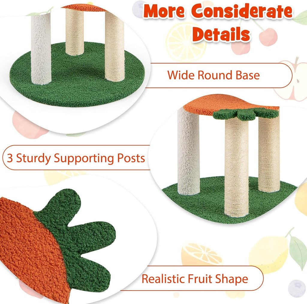 Fruit Cat Tree, Multi-Level Cute Cat Tower with Sisal Scratching Posts, Padded Top Perch, Rotatable Basket, Apple &