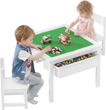 Kids Construction Play Table and Chair Set with Drawers