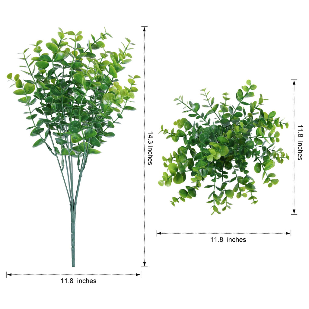 Artificial Plants for Outdoors Outside Spring Summer Decoration, 12 Bundles Faux Eucalyptus Leaves Stems Bulk Fake