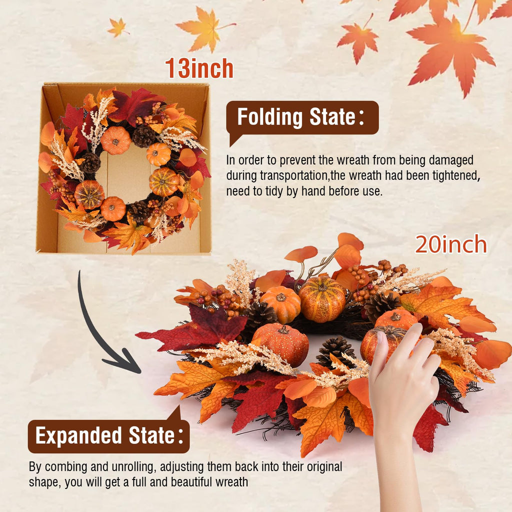 20 Inch Fall Wreaths Decorations Maples Autumn Wreath with Hanger