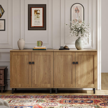 Buffet Sideboard Cabinet Farmhouse Modern 2 in 1 Storage Cabinet with Adjustable Shelves, Coffee Bar, Living Room