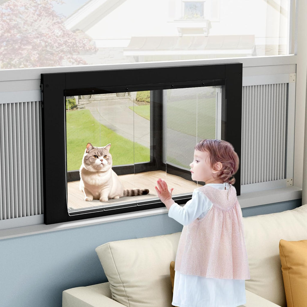 Cat Window Box Outdoor, Window Perch with Bug Proof Wire Mesh, Black