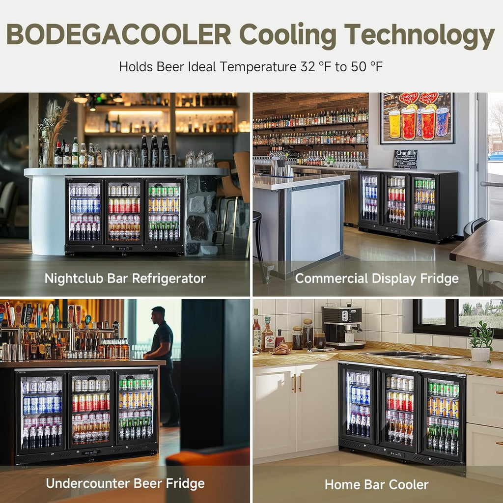 COOLER Commercial Bar Cooler With 3 Glass Doors,12 Cu.Ft Counter Height Back Bev